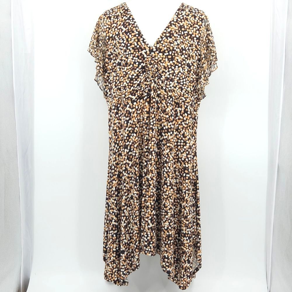 Calvin Klein Midi Dress Size 3X Retro Polka Dots Asymmetrical Office Work Career